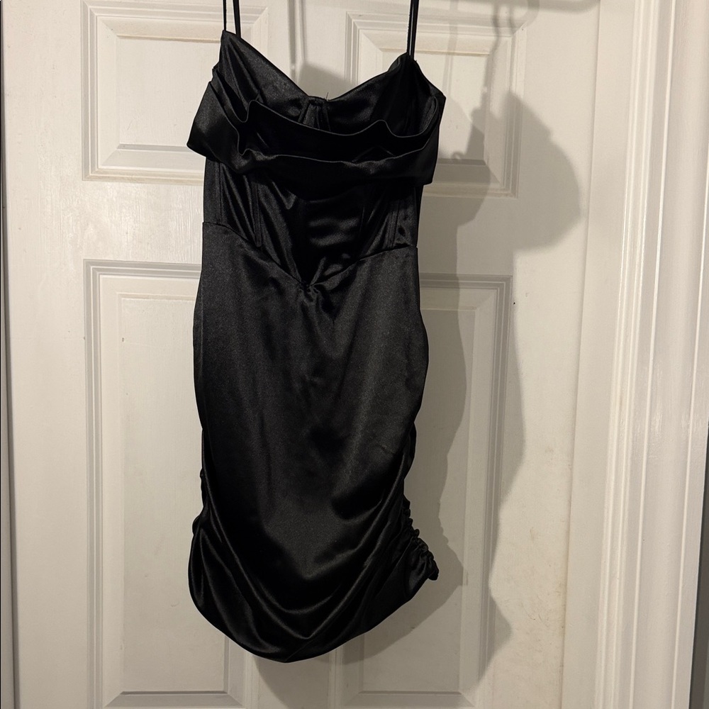 Lucy in the Sky Black Satin Mini Dress